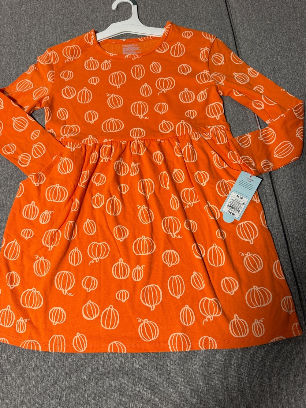 Cat & Jack Orange Long-Sleeve Pumpkin Print Dress